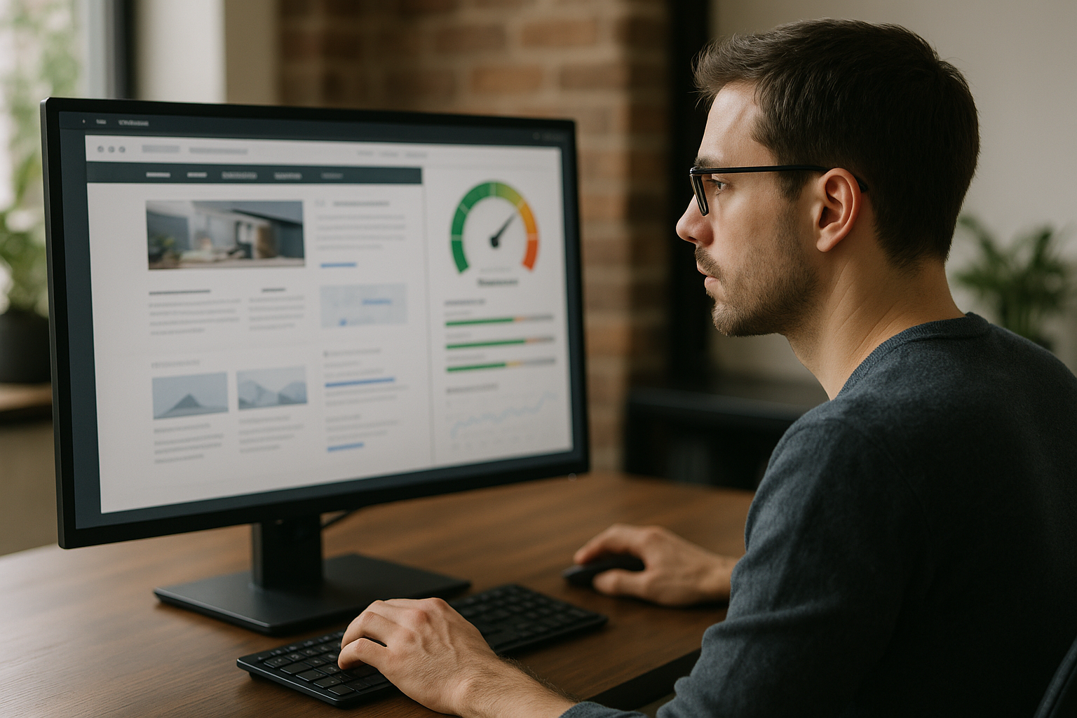 A web developer optimising a site's speed on a large monitor
