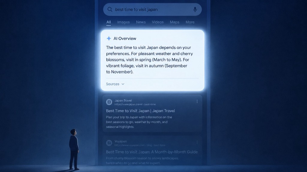 Google search results with a prominent AI Overview panel at the top of the page