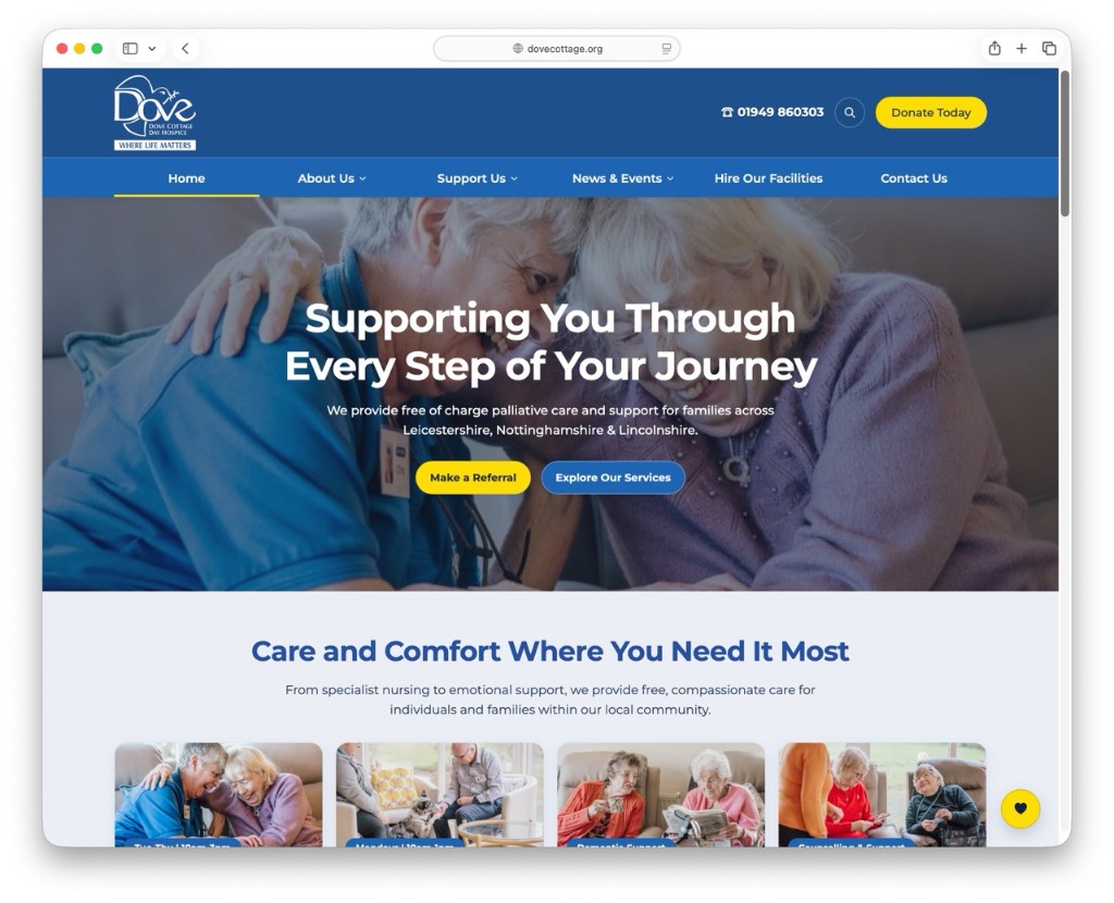 Dove Cottage Hospice homepage built on Astro by dotwall