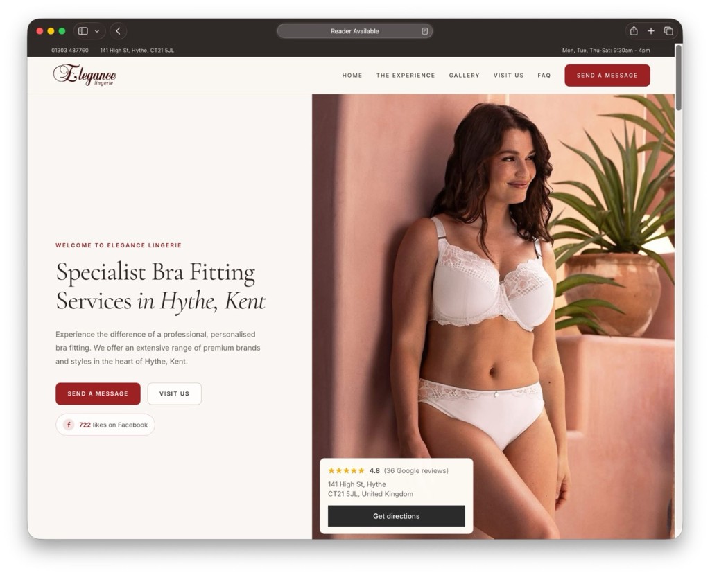 Elegance Lingerie Kent homepage built on Astro by dotwall