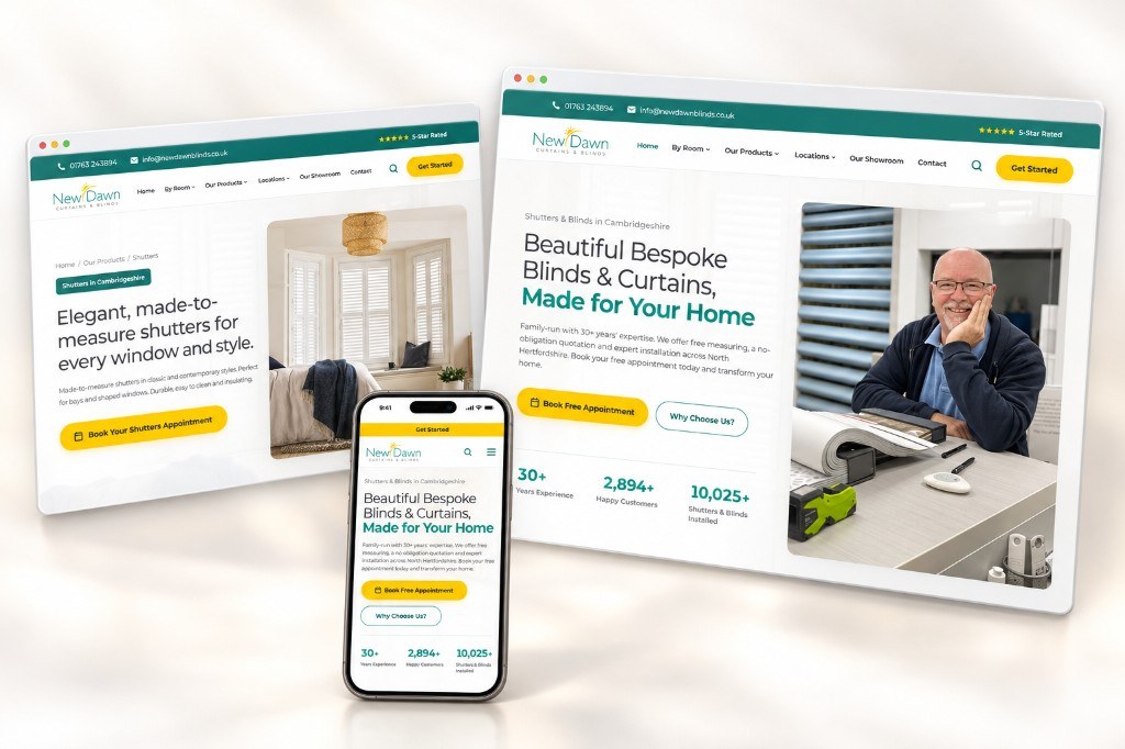 New website launch: New Dawn Blinds, made-to-measure shutters, blinds & curtains in Cambridgeshire