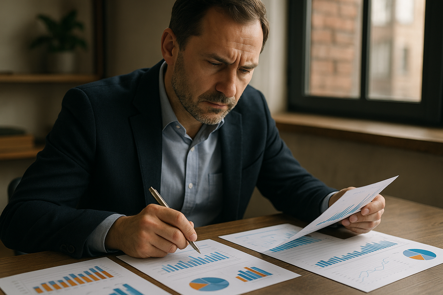 Business owner reviewing AI-generated financial reports