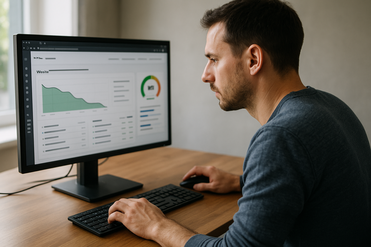 A developer optimising a website for speed on a desktop computer.