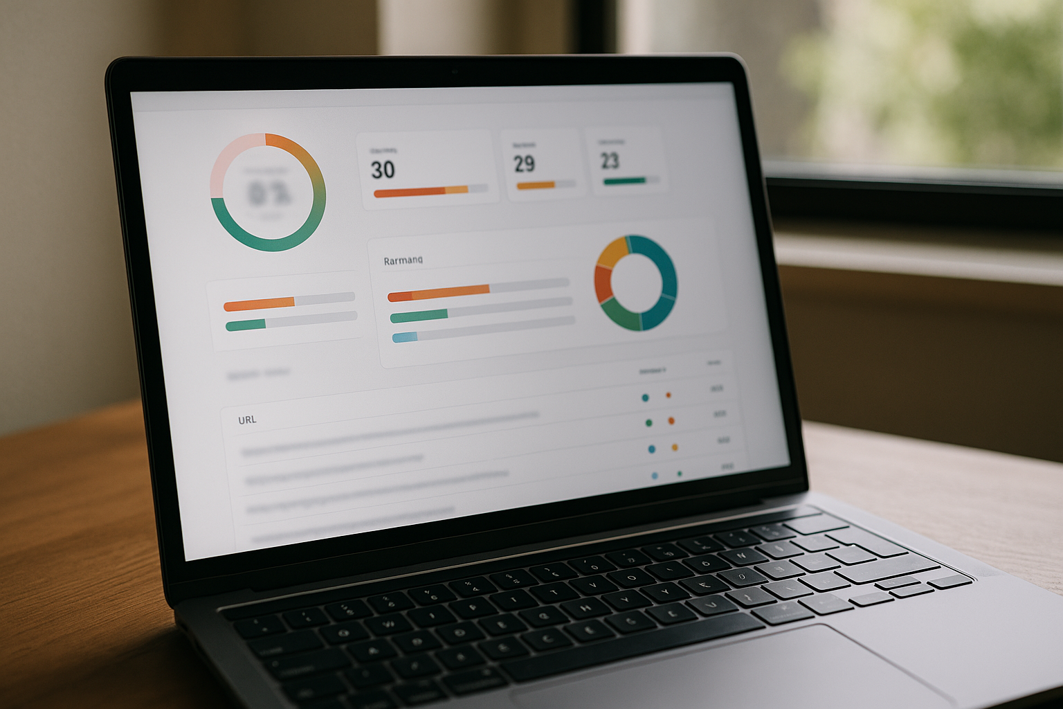 A laptop displaying a website's technical SEO audit results
