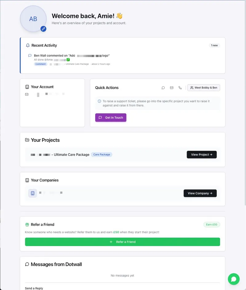 Dotwall client portal dashboard