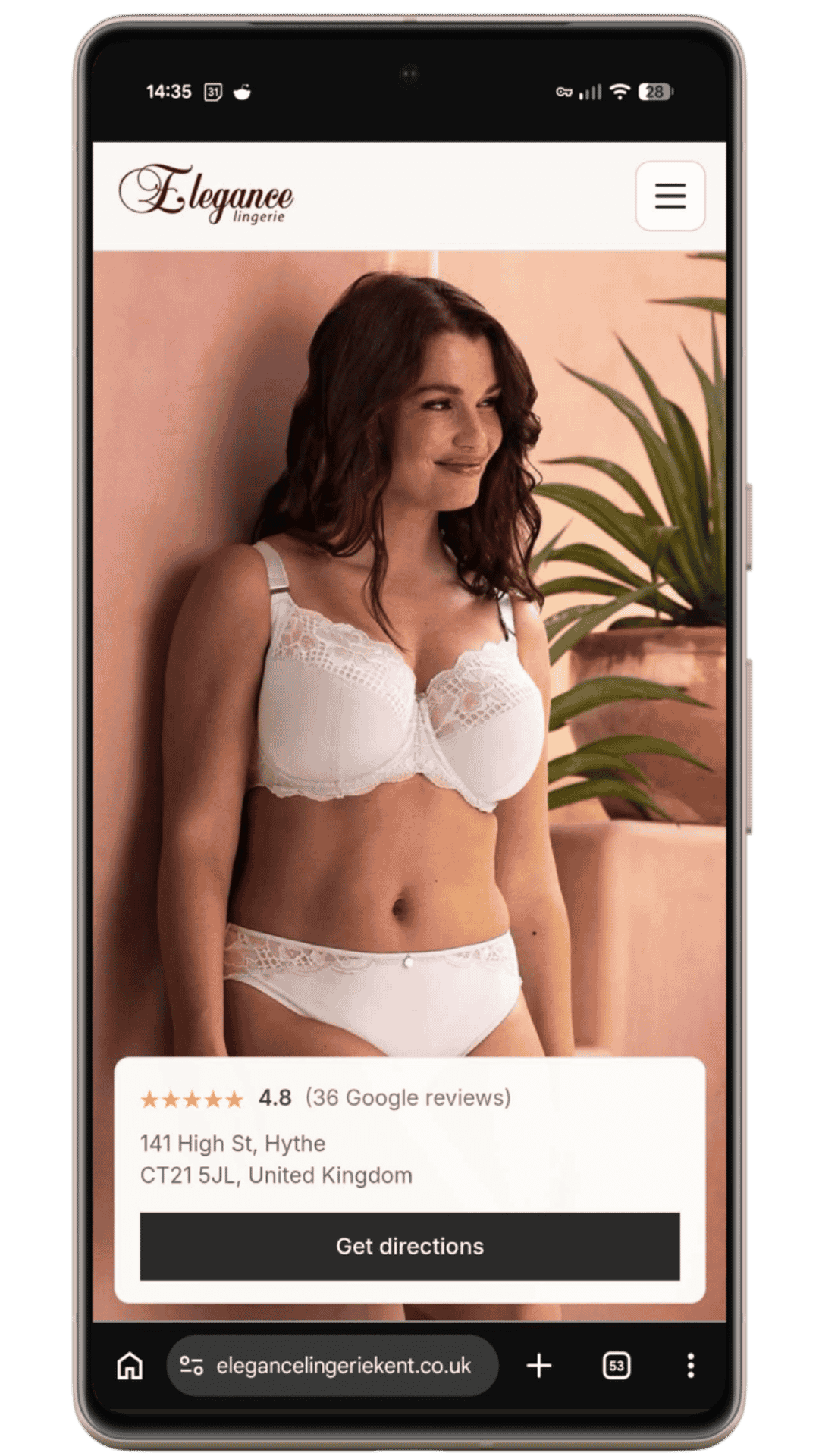 Elegance Lingerie website preview on mobile