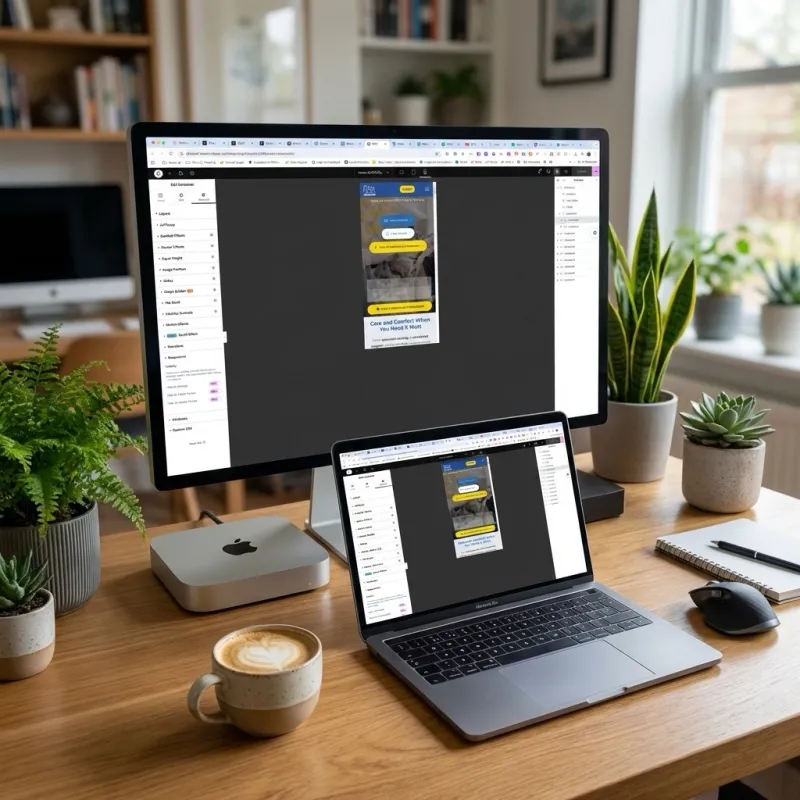 Over-the-shoulder view of someone editing an Elementor website on a large monitor