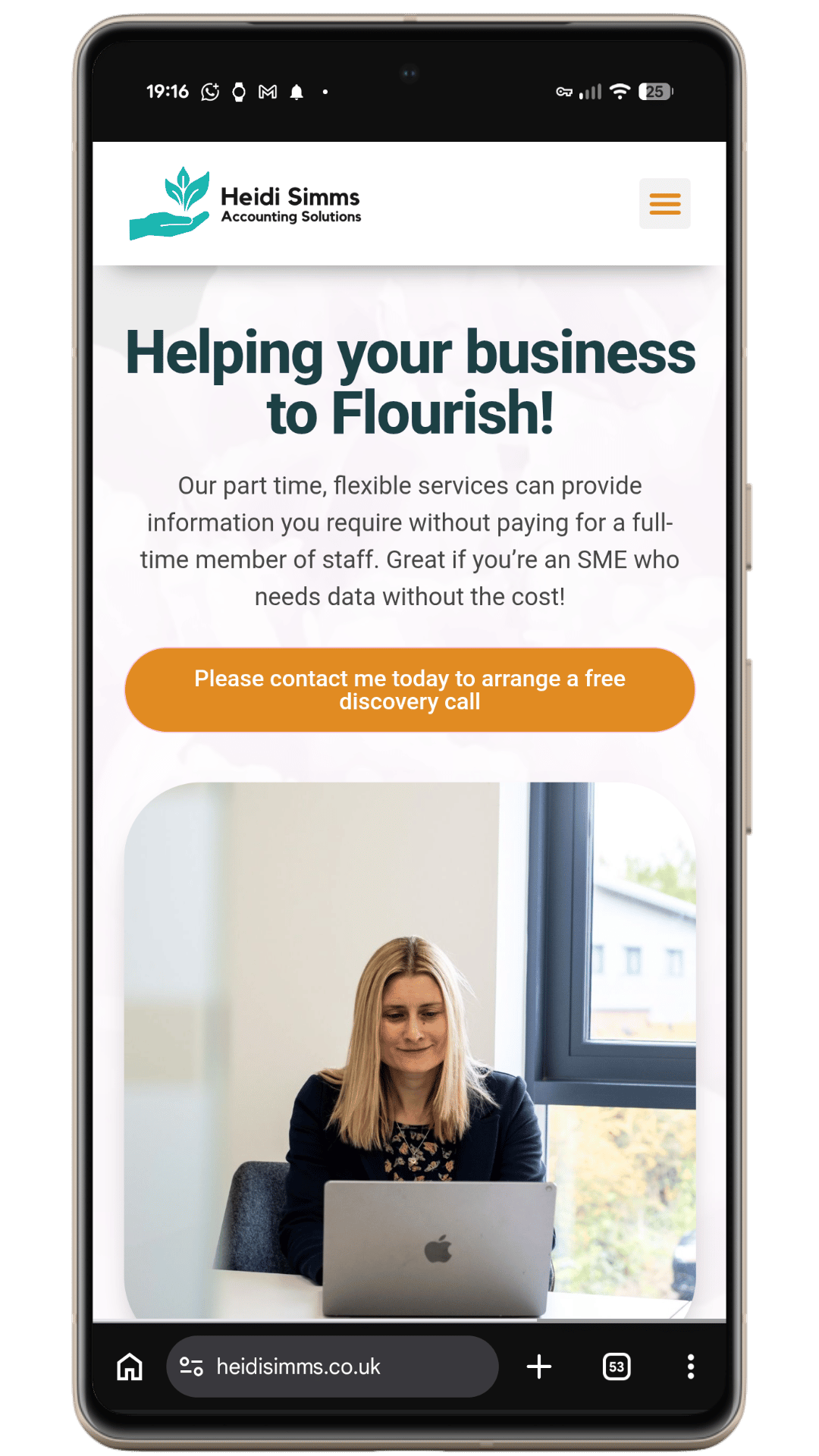 Heidi Simms Accounting Solutions website on mobile