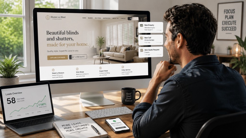 Business owner looking at a busy website dashboard with new enquiry notifications