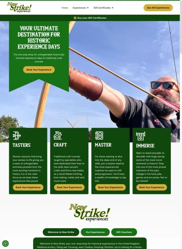 Now Strike Experiences website