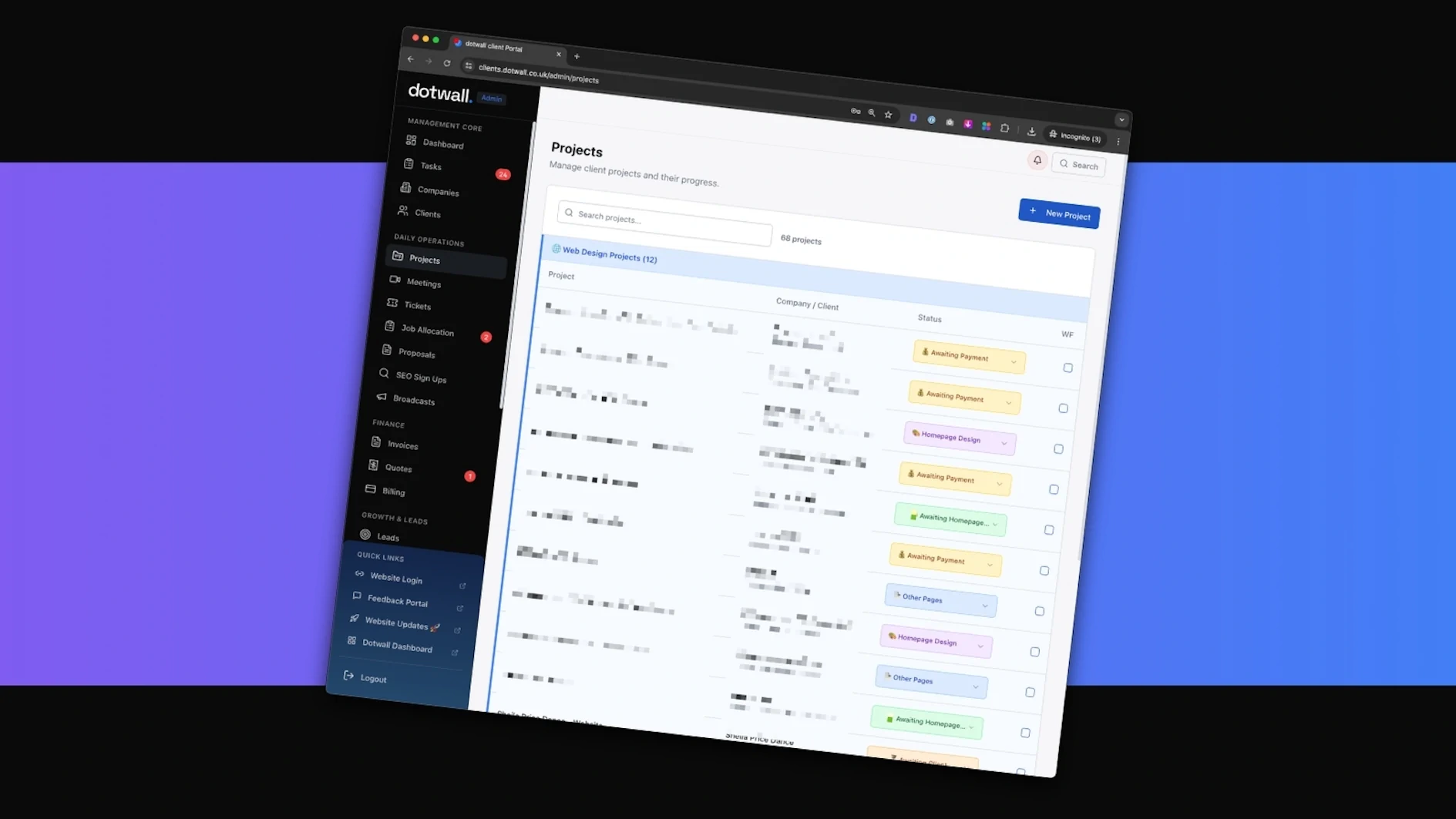 dotwall client portal mockup