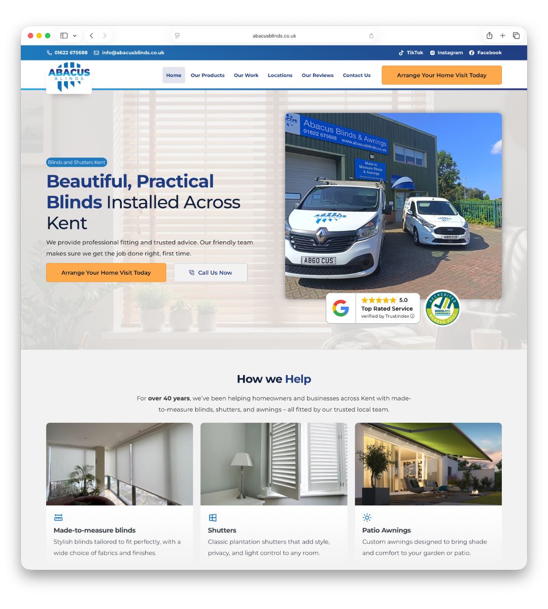 Abacus Blinds website — built by dotwall