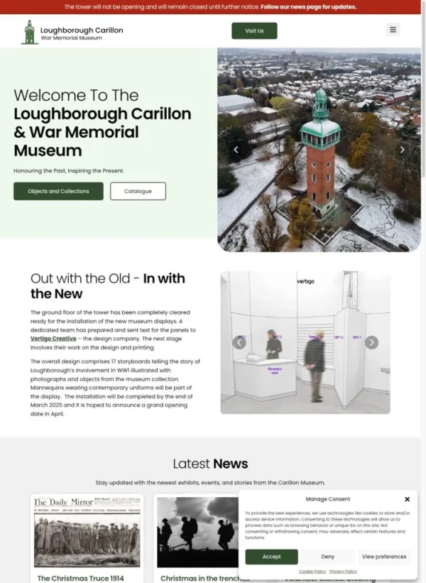 Loughborough Carillon & War Memorial Museum website screenshot