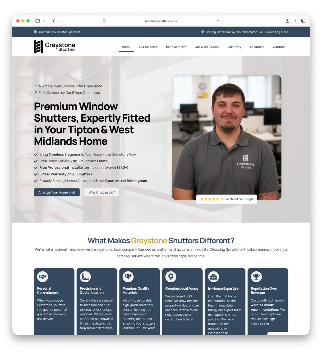 Greystone Shutters website — built by dotwall