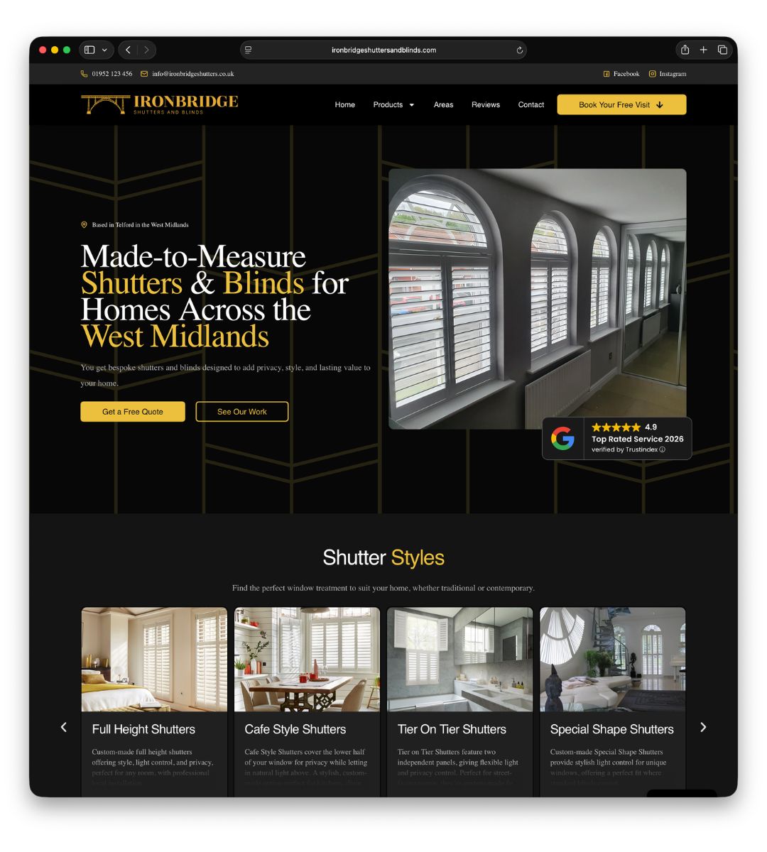 Ironbridge Shutters & Blinds website — built by dotwall