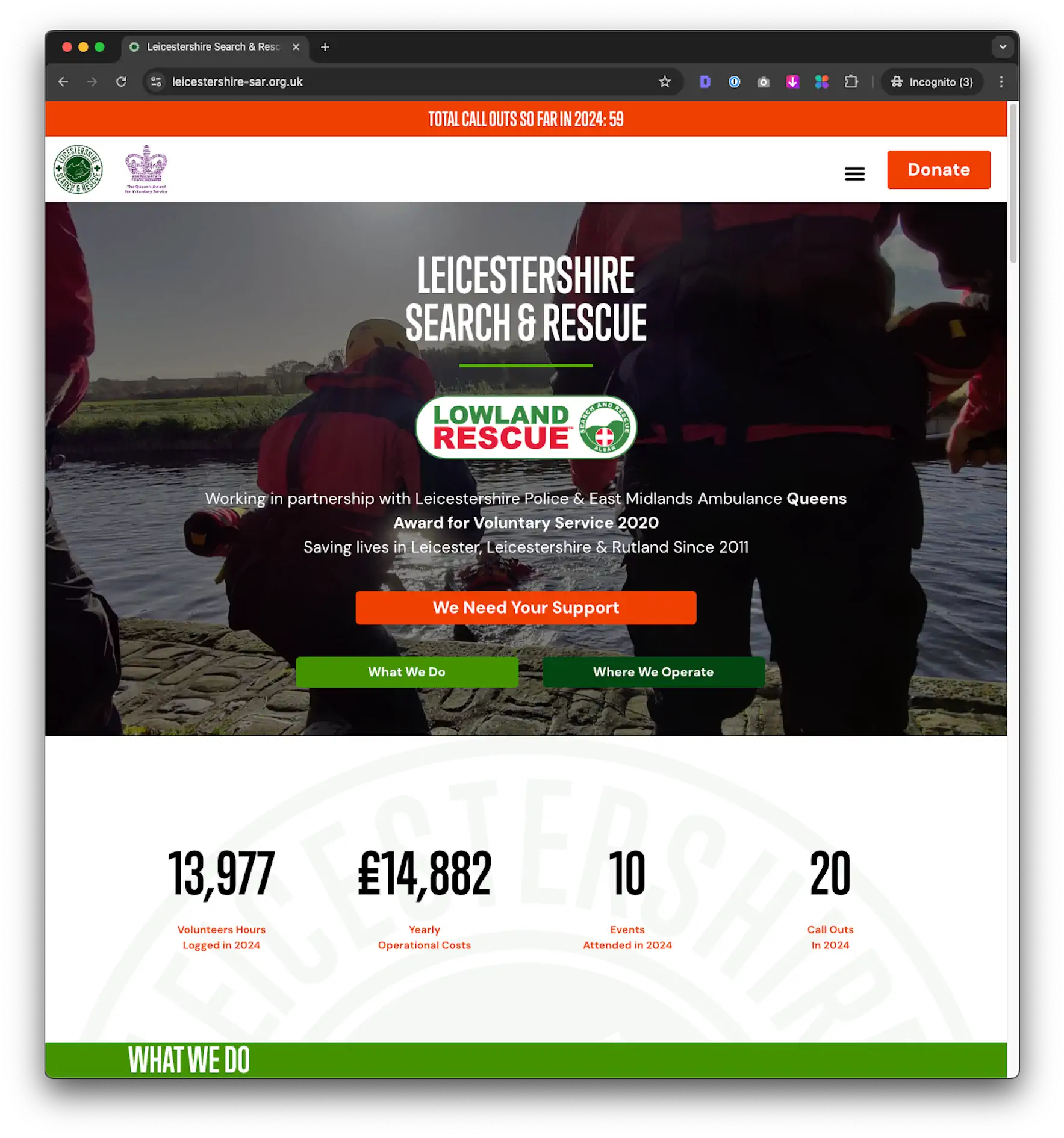 Leicestershire Search & Rescue website screenshot