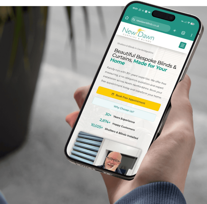 New Dawn Curtains & Blinds website on mobile