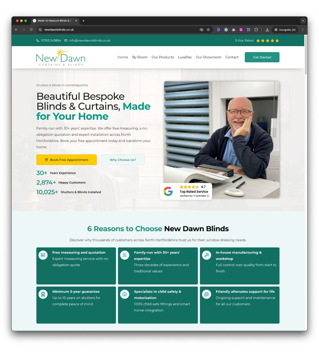 New Dawn Blinds website — built by dotwall