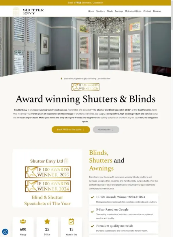 High-converting shutters and blinds website design example
