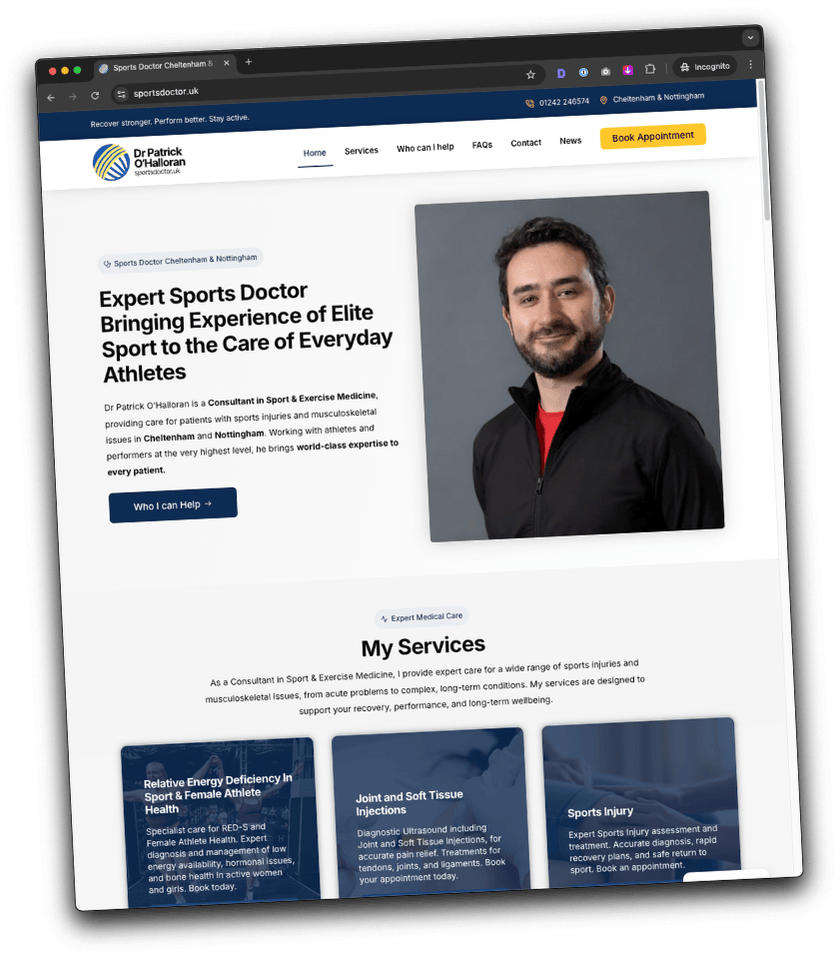 Sports Doctors UK website homepage