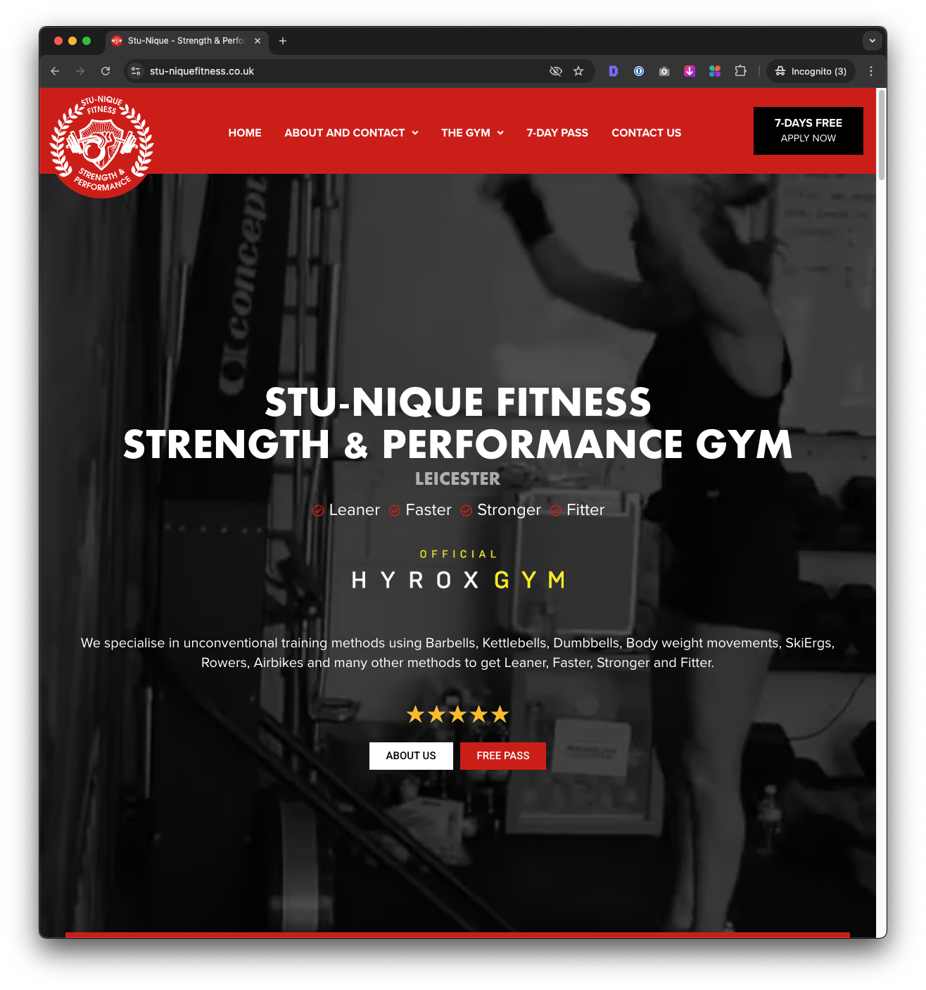 Stunique Gym website screenshot