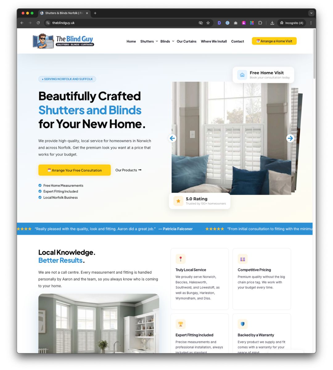 The Blind Guy website — built by dotwall