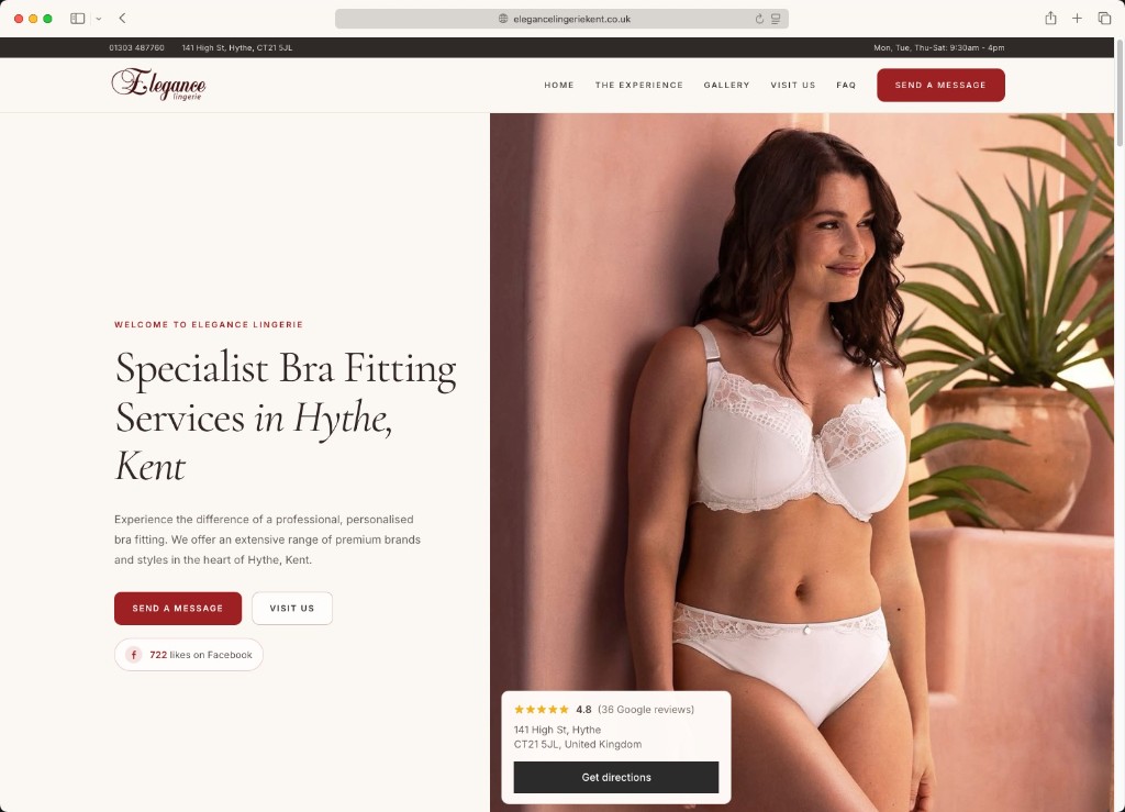 Elegance Lingerie boutique website — Hythe, Kent