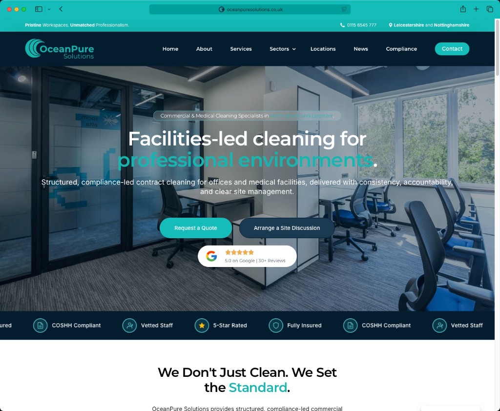 Example of a polished, professional business website design — full-width hero, navigation, and clear calls to action.