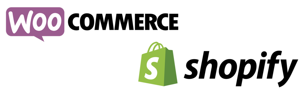 woo commerce logo and shopify logo